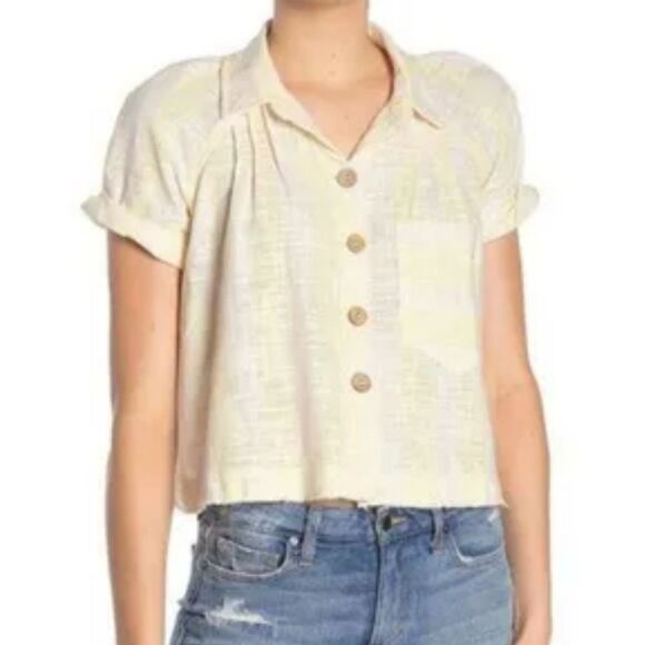 Free People We The Free Away At Sea Yellow Striped Frayed Hem Top size S - Picture 2 of 12